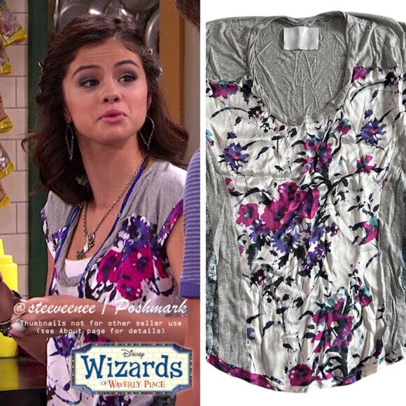 Gray Floral Patchwork Top ASO Alex Russo - Picture 2 of 6